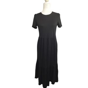Boden Women's Dress Black Short Sleeve Tiered Maxi Minimalist Capsule Comfy Sz 4